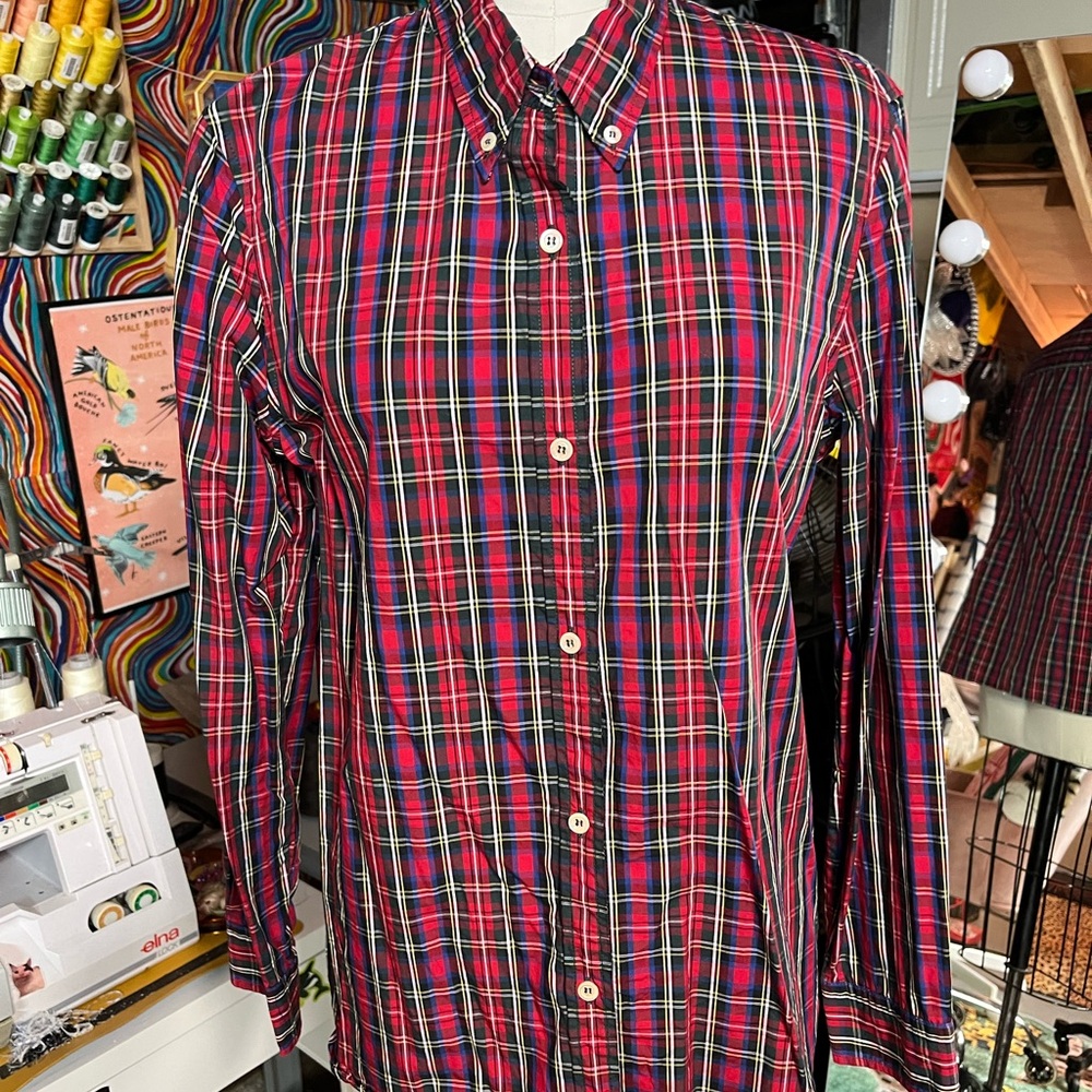 Red and Blue Plaid Button-Up Shirt